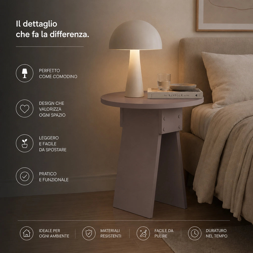 Tavolino Rotondo Moka da Soggiorno Design Minimal Tavolo Comodino 42x23.5x50 cm