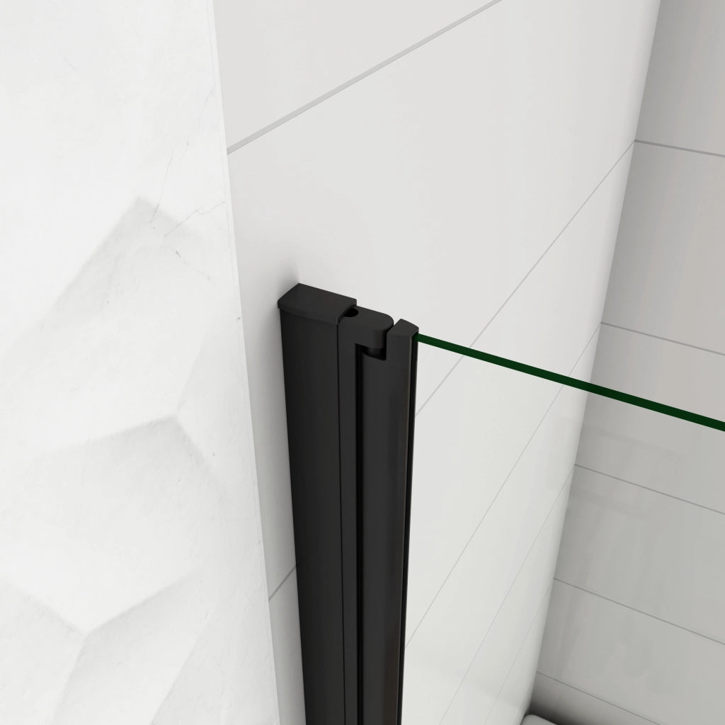 80x140cm Parete Vasca Doccia Sopravasca Singolo Pannello Stondato/Curvo Girevole in Vetro Temperato 5 mm Trasparente Telaio Nero Opaco
