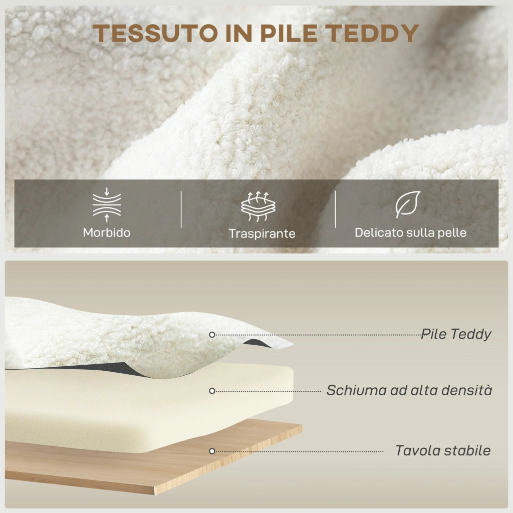 Poltrona Moderna con Cuscino e Spazio Contenitore ¨C Zephmum ¨C Rivestimento in Pile Teddy Crema 76x77x95 cm