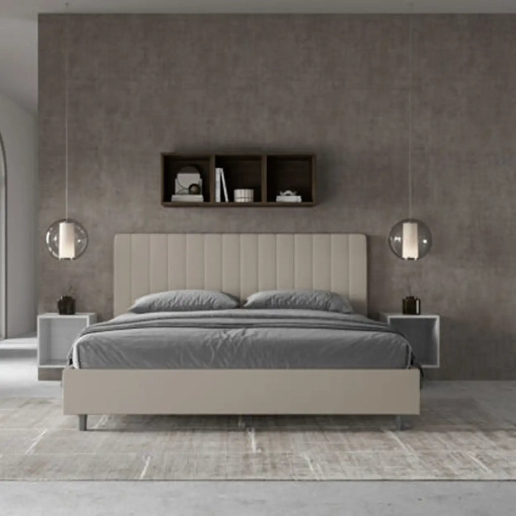 Letto matrimoniale king size con rete imbottito 180x200 similpelle tortora Agueda