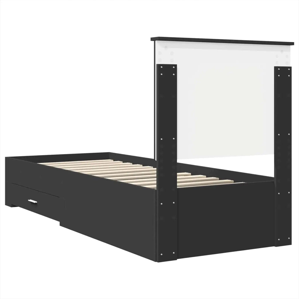 Letto singolo | Letto per adulti | Struttura del letto con testiera Nero e Argento 70 x 190 cm