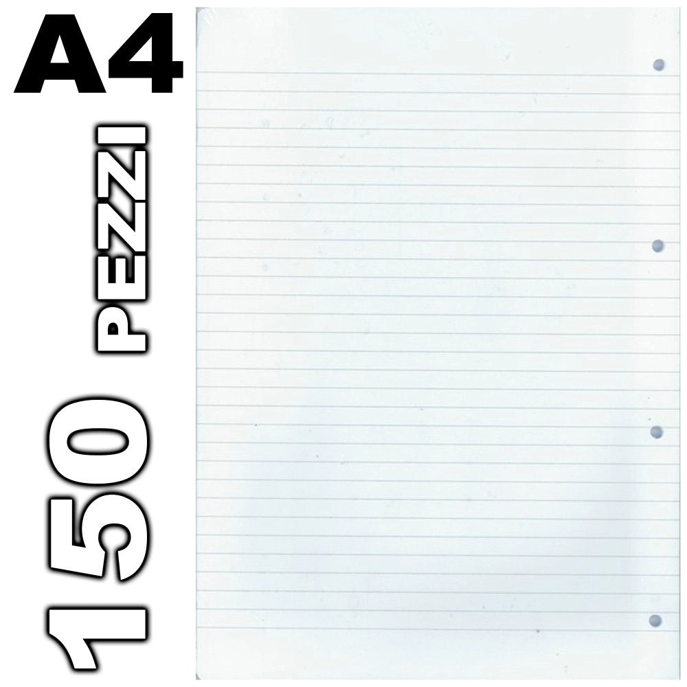 Trade Shop - 150 Fogli Forati Per Quaderni Anelli Quaderno A4 A Righe 1r 60gr Scuola Ufficio -