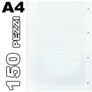 Trade Shop - 150 Fogli Forati Per Quaderni Anelli Quaderno A4 A Righe 1r 60gr Scuola Ufficio -