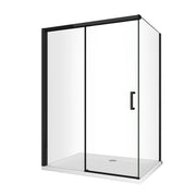 Box Doccia Ad Angolo Con Parete Fissa Laterale e Porta Frontale Con Chiusura Soft Close Ammortizzata H 200 8 MM Telaio Nero Opaco Cm 120 (118-120) x 140 (137-140)