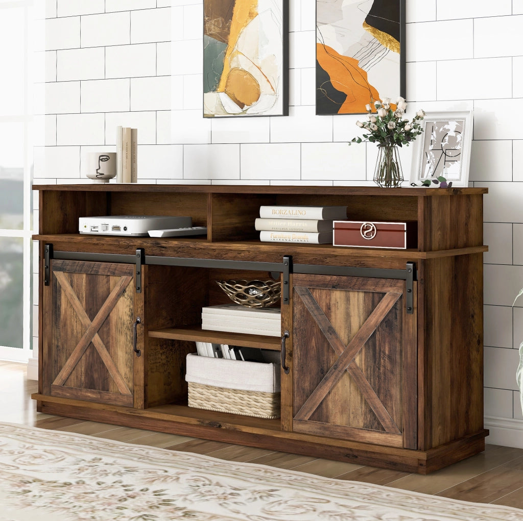 Mobile TV con ante scorrevoli stile farmhouse 148 x 40 x 78 cm; marrone