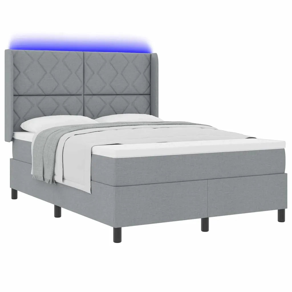 Letto a Sorgente LED Grigio chiaro 160 x 200 cm Tessuto