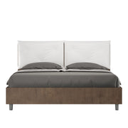 BS COM Letto matrimoniale contenitore doppia alzata 160x200 Noce cuscini similpelle bianco
