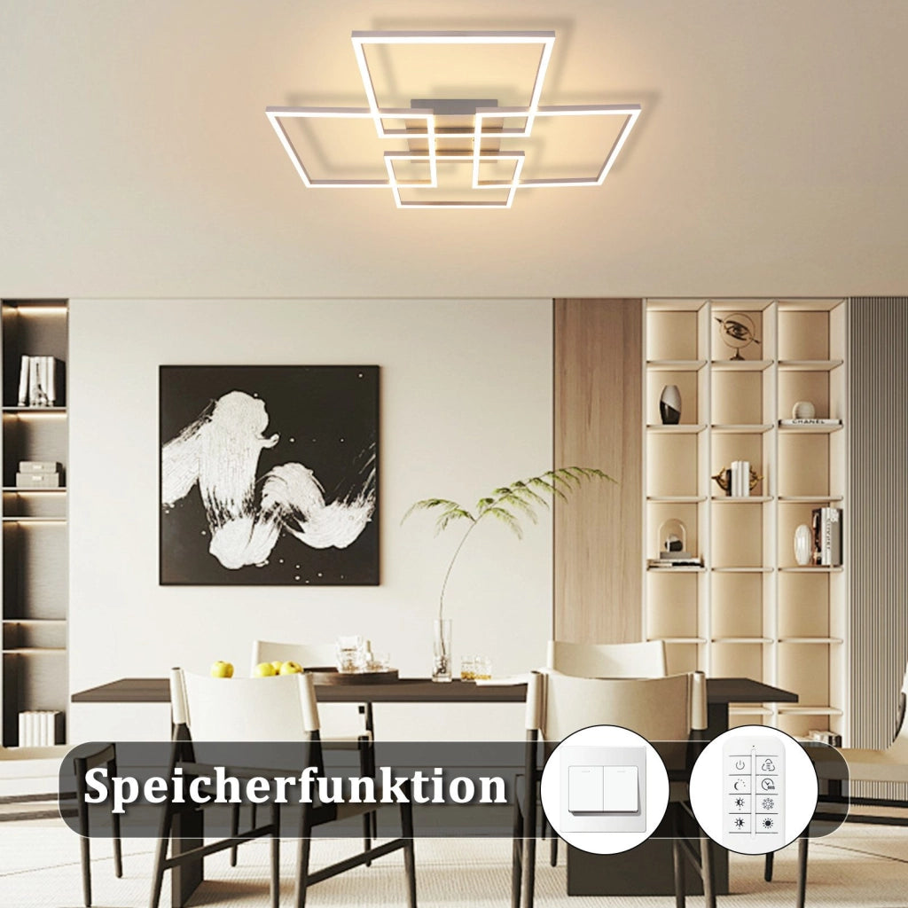 ZMH Lampada da soffitto LED da soffitto per soggiorno 72 cm rettangolare argento dimmerabile 48 W