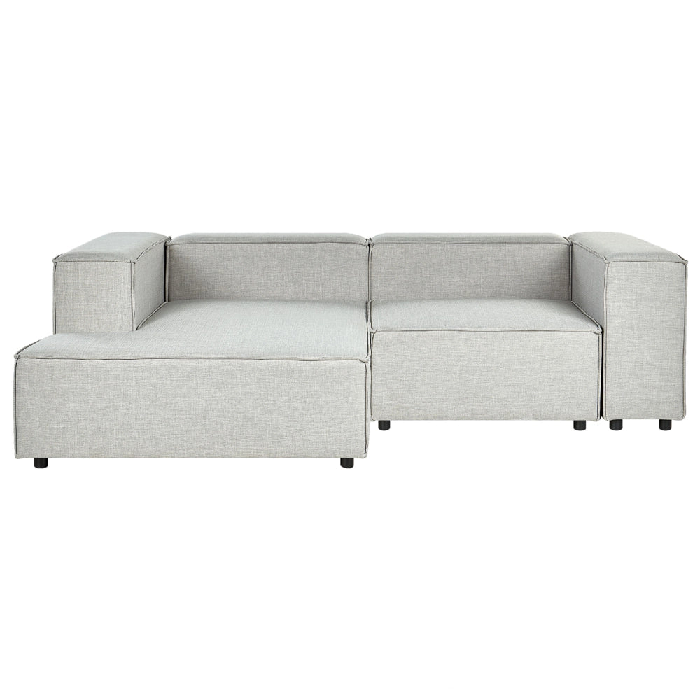 Divano modulare a destra Divano angolare componibile a 2 posti in lino grigio con gambe nere Soggiorno moderno