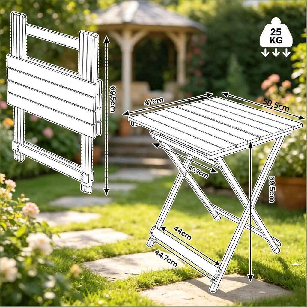 Tavolino da giardino pieghevole in lega di alluminio con struttura a X e piedini antiscivolo per esterno; 50.5×46.5×60 cm