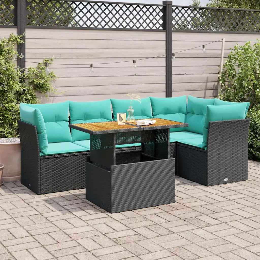 Set Divano da Giardino 6 pz con Cuscini Nero in Polyrattan 3326927