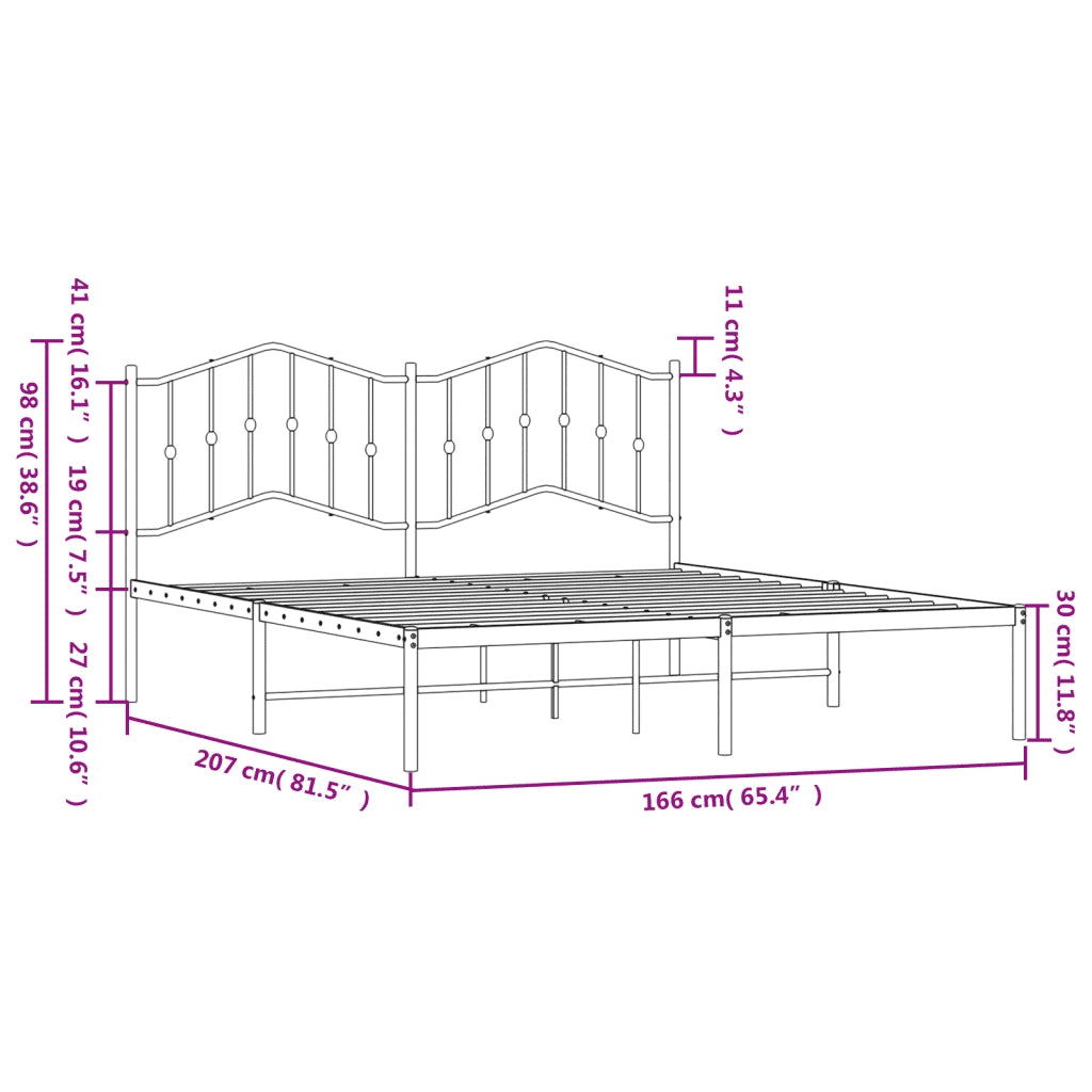 Letto matrimoniale | Letto per adulti | Giroletto con Testiera Metallo Bianco 160x200 cm