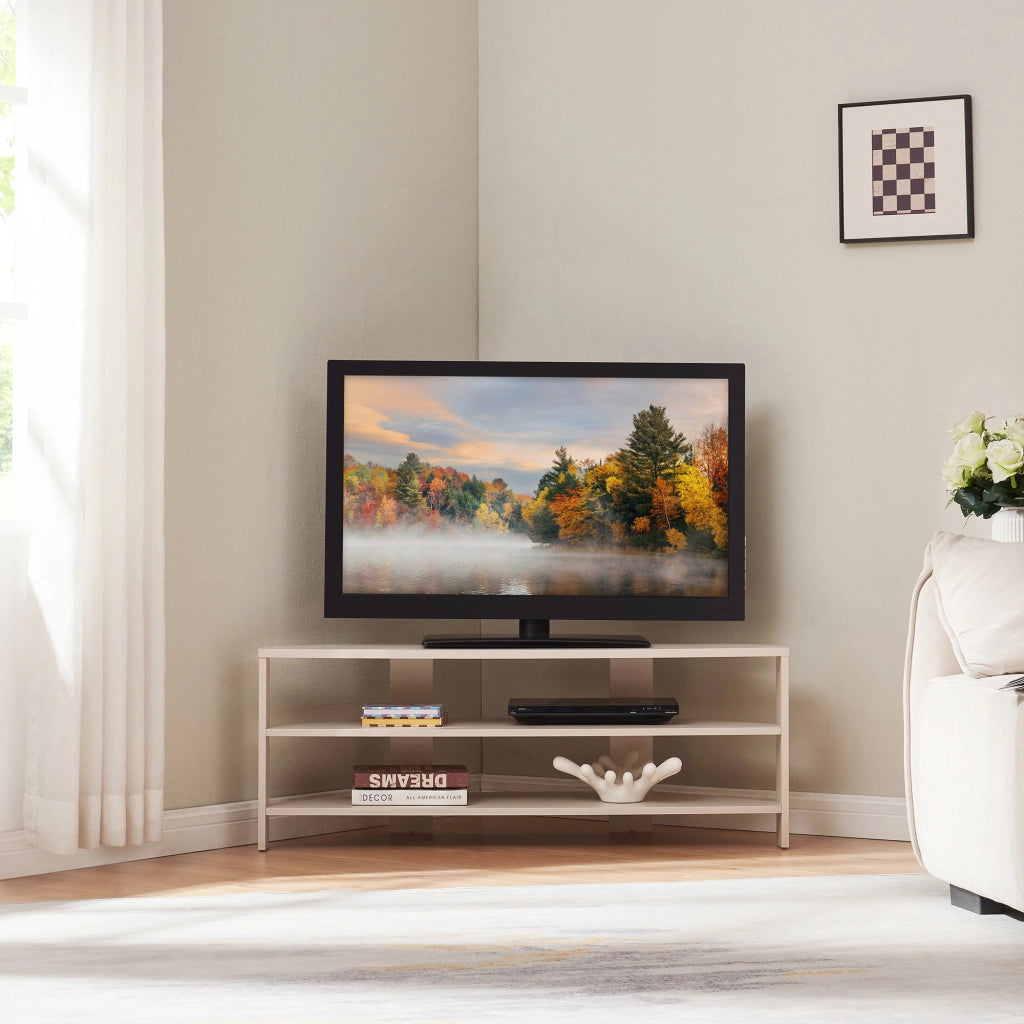 Mobile Porta TV Berg con 2 Ripiani Espositore Angolare 110 x 36 x 42 cm - Beige [en.casa]