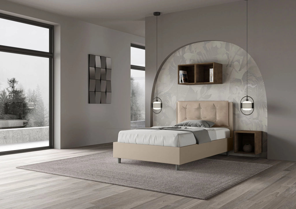 BS COM Letto una piazza e mezza contenitore imbottito 120x200 similpelle tortora