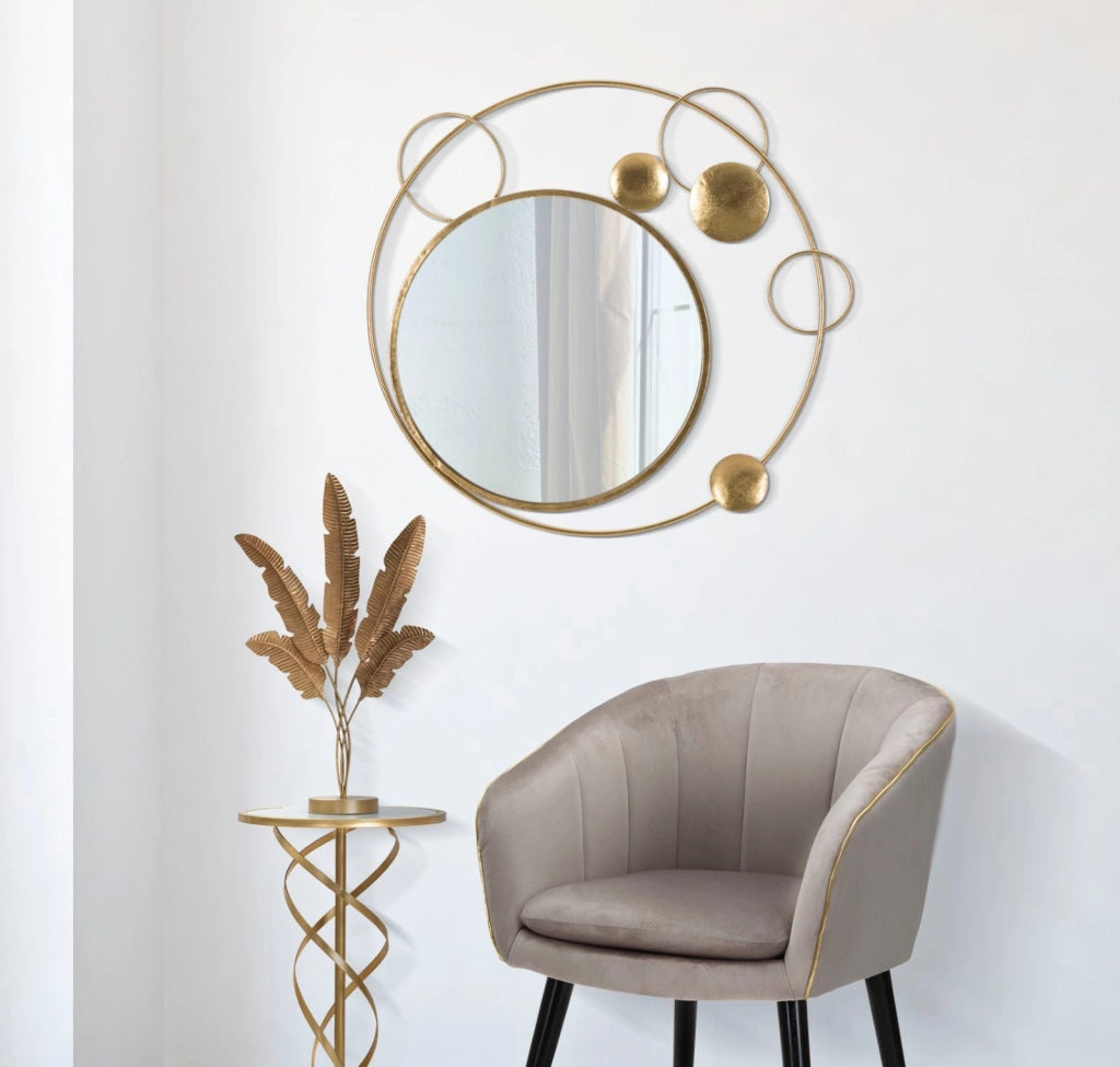 Specchio Planet 90x3x83 cm in Ferro e MDF Oro