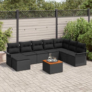 Set Divano da Giardino con archiviazione 9 pcs Nero polyrattan