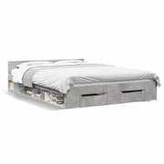 Letto matrimoniale | Letto per adulti | Giroletto Cassetti Grigio Cemento 140x190 cm Legno Multistrato