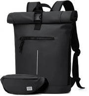 Zaino Rolltop Impermeabile per Uomo e Donna, con Tasca per Laptop 17 Pollici, Grande Zaino Elegante per Ciclismo, Viaggi, Borsa per Scuola, Università, Fodera Cintura 2 pezzi