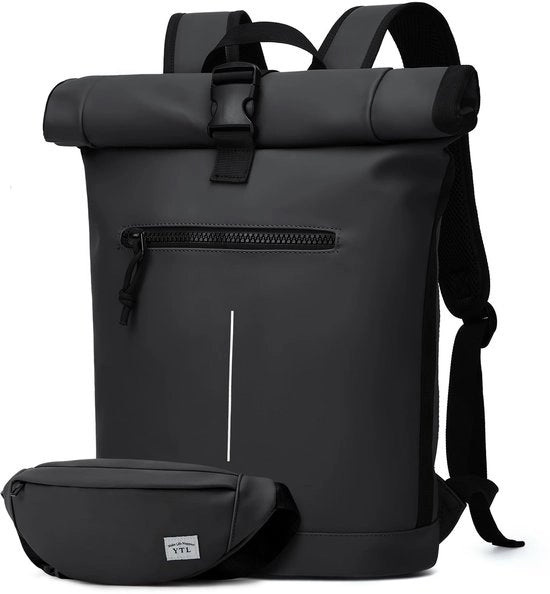 Zaino Rolltop Impermeabile per Uomo e Donna, con Tasca per Laptop 17 Pollici, Grande Zaino Elegante per Ciclismo, Viaggi, Borsa per Scuola, Università, Fodera Cintura 2 pezzi