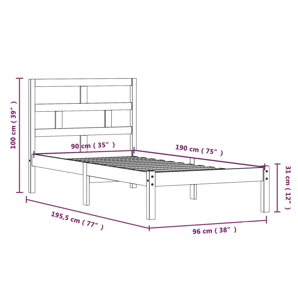 Giroletto-Struttura Letto 90x190 cm Single in Legno Massello 751437