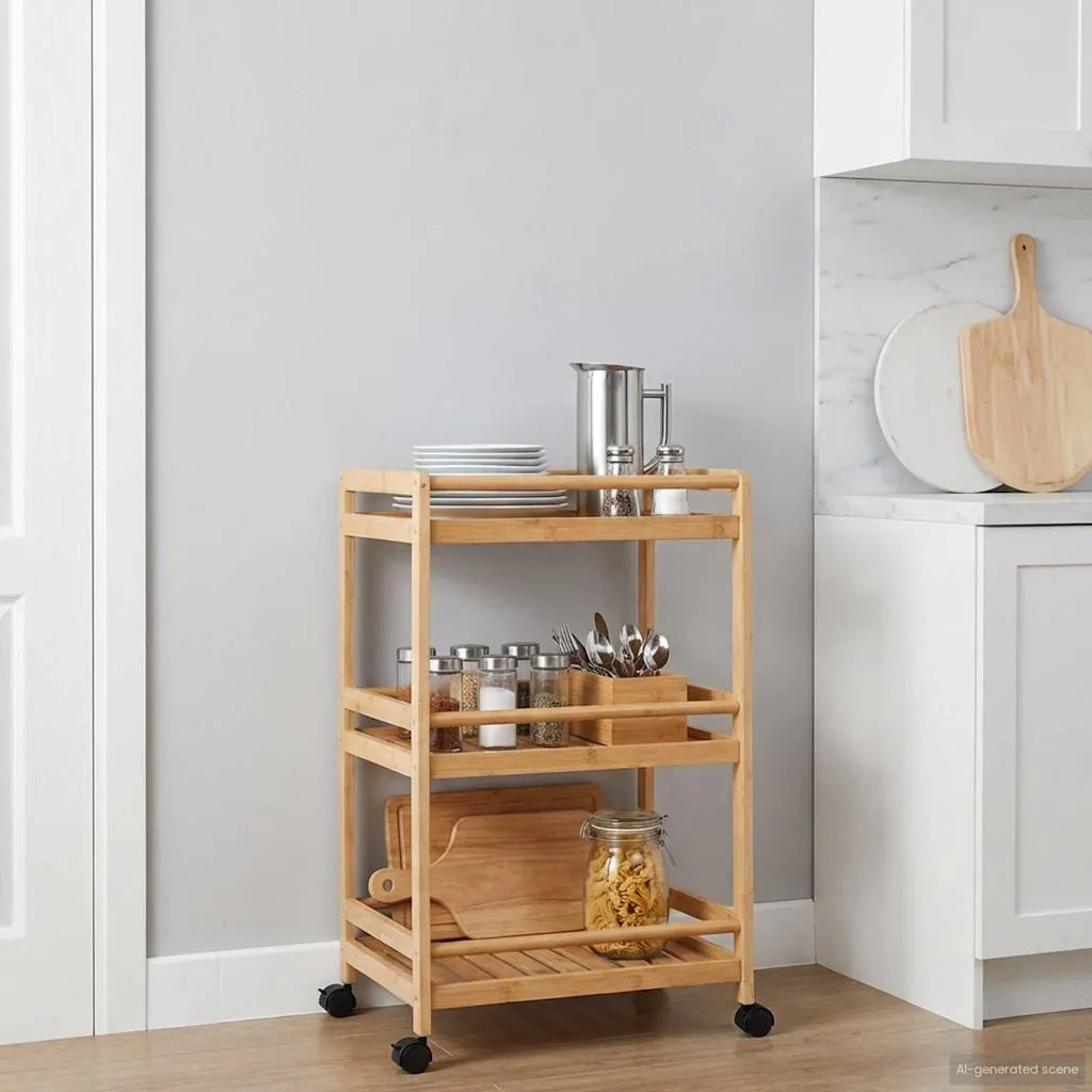 Carrello da Cucina con Ruote Naturale 46 x 38 x 76 cm Bambù 42028297