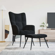 Divano Sedia-Poltrona Relax con Sgabello in Velluto Nero 408063