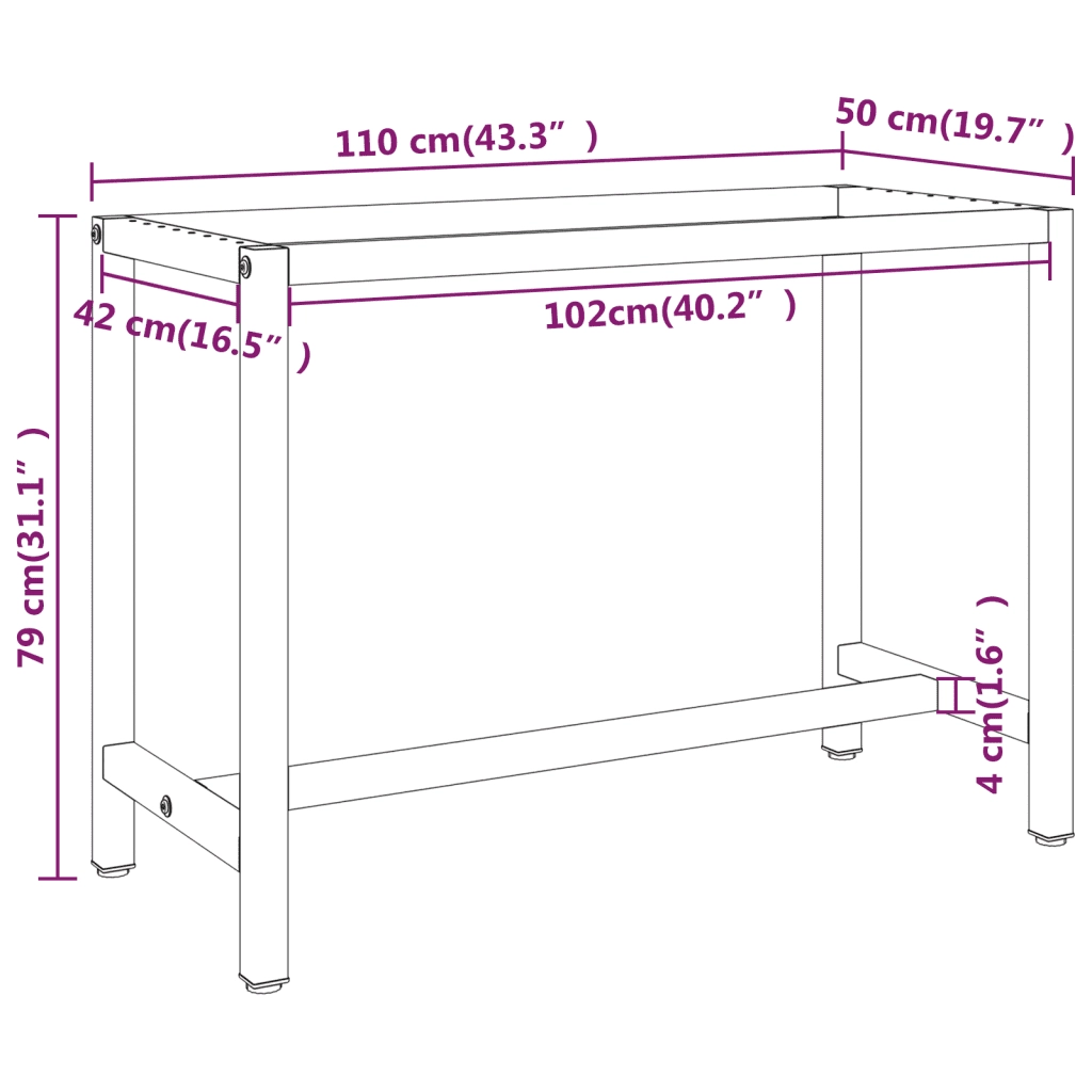 Telaio Banco da Lavoro Nero e Rosso Opaco 110x50x79 cm Metallo 151450