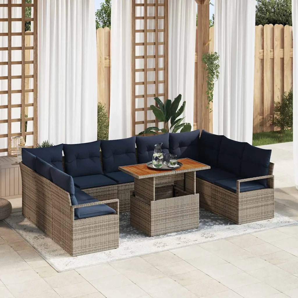 Set Divano da Giardino con cuscino 10 pcs Grigio e Blu Navy 3349758