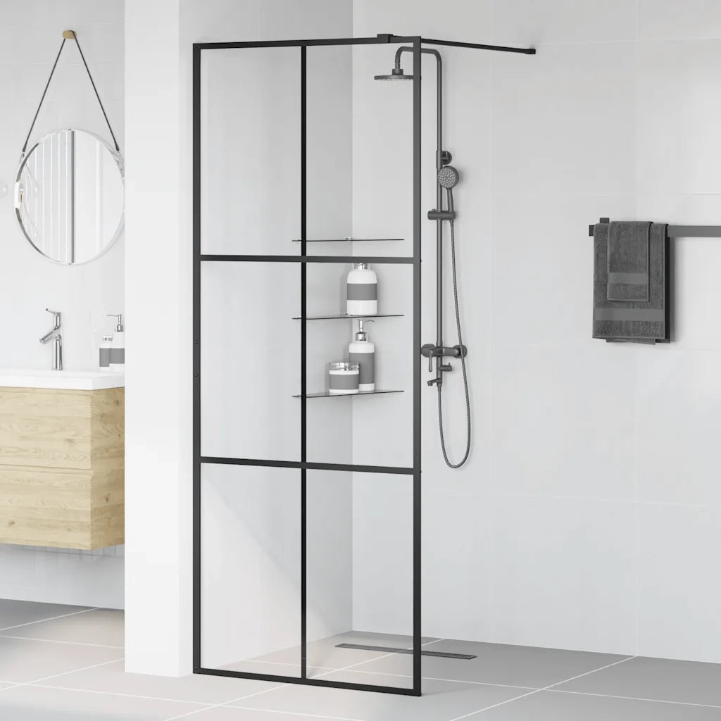 Parete Doccia Walk-in in Vetro Trasparente ESG Nera 80x195 cm 151023
