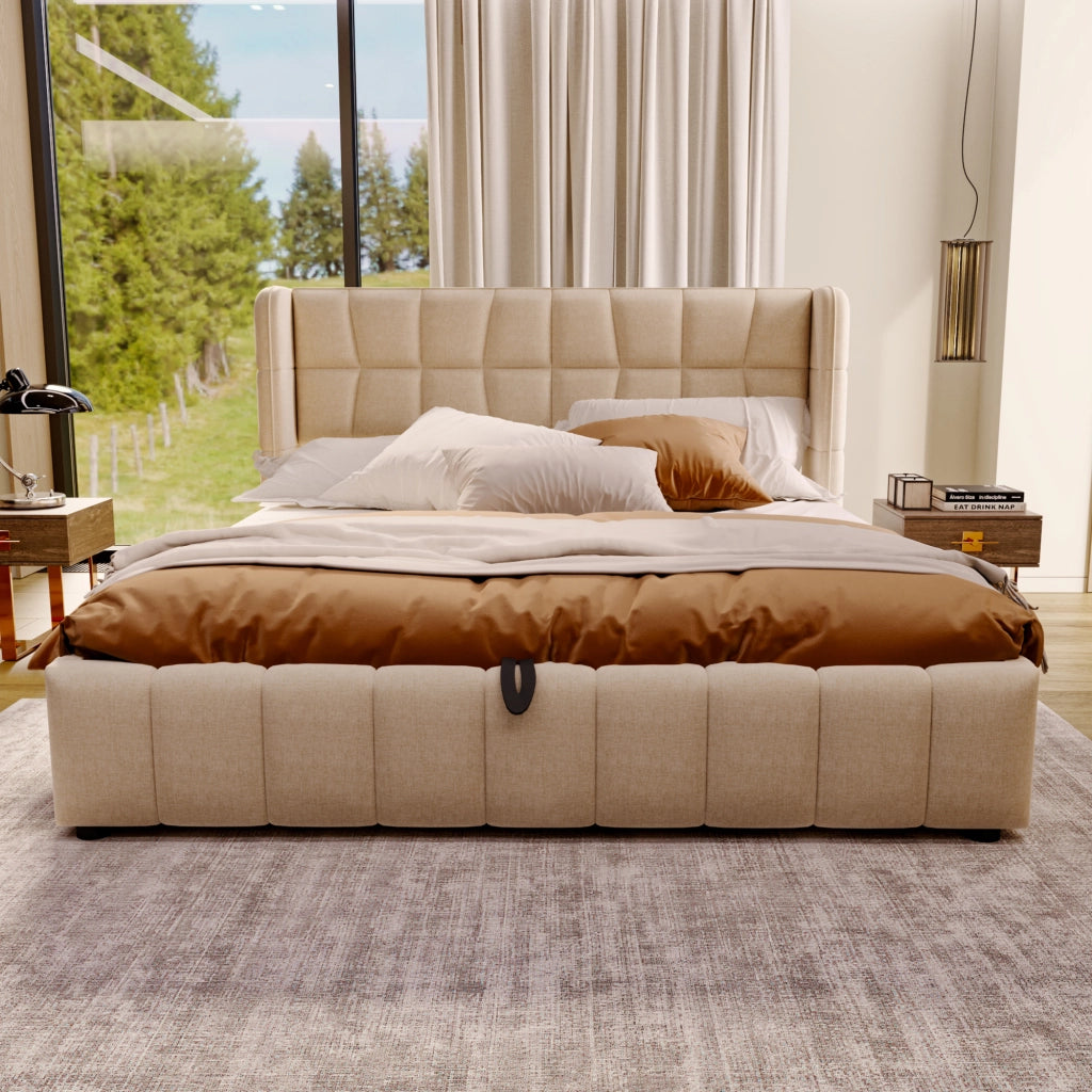 letto imbottito tessuto beige 180 x 200 cm
