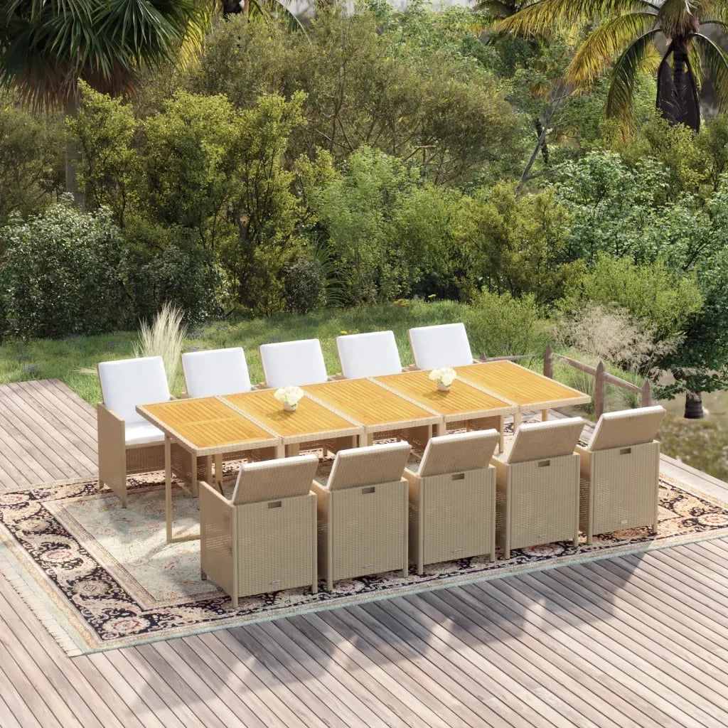 Set da Pranzo da Giardino 11 pz con Cuscini in Polyrattan Beige 3095608