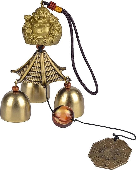 Campana da Giardino con 3 Campane Metalliche per Esterno con Charme Fortunato per Giardino Casa Patio Corte (Moneta di Buddha)