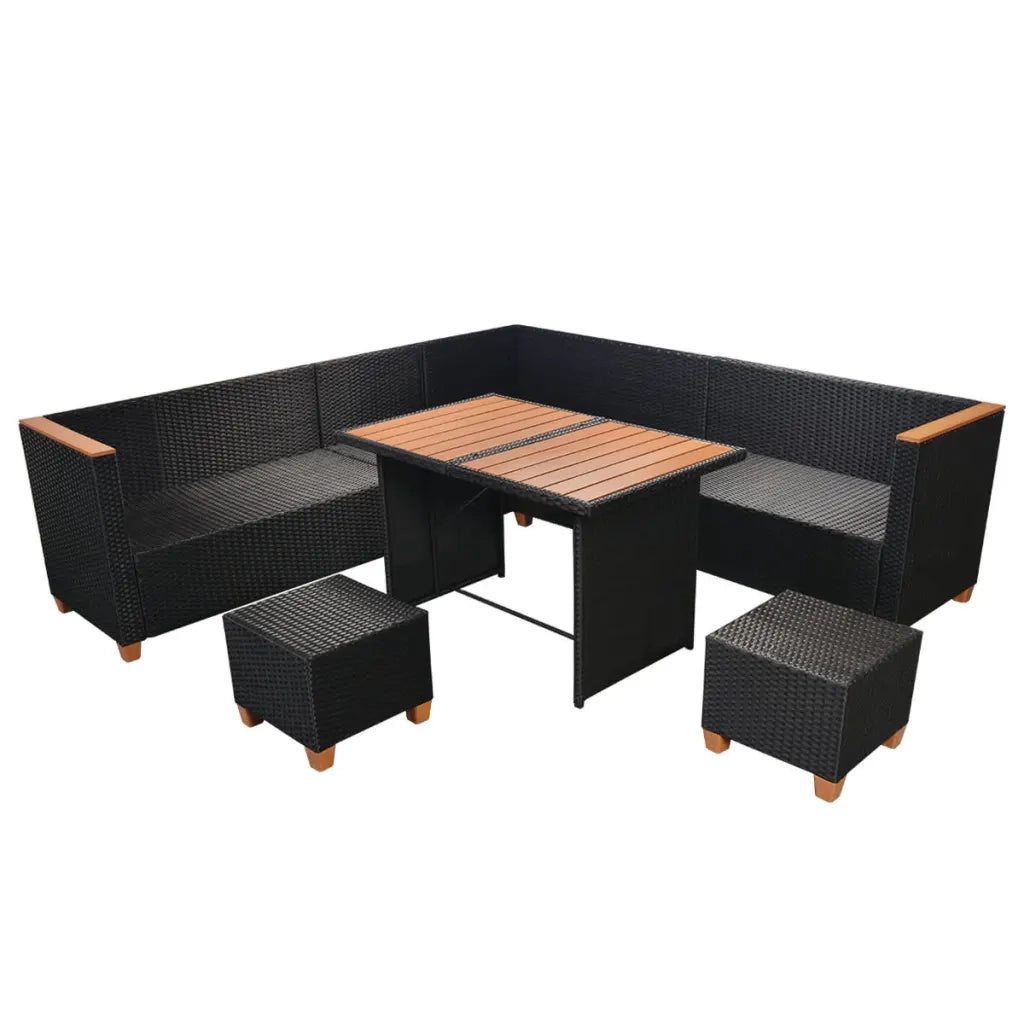 Set Divani da Giardino 7 pz con Cuscini in Polyrattan Nero 43001