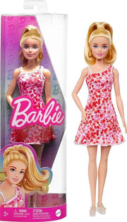 Barbie-Fashionistas Friends-Bambola n.205 con coda bionda, abito floreale rosa e rosso, sandali con plateau e orecchini