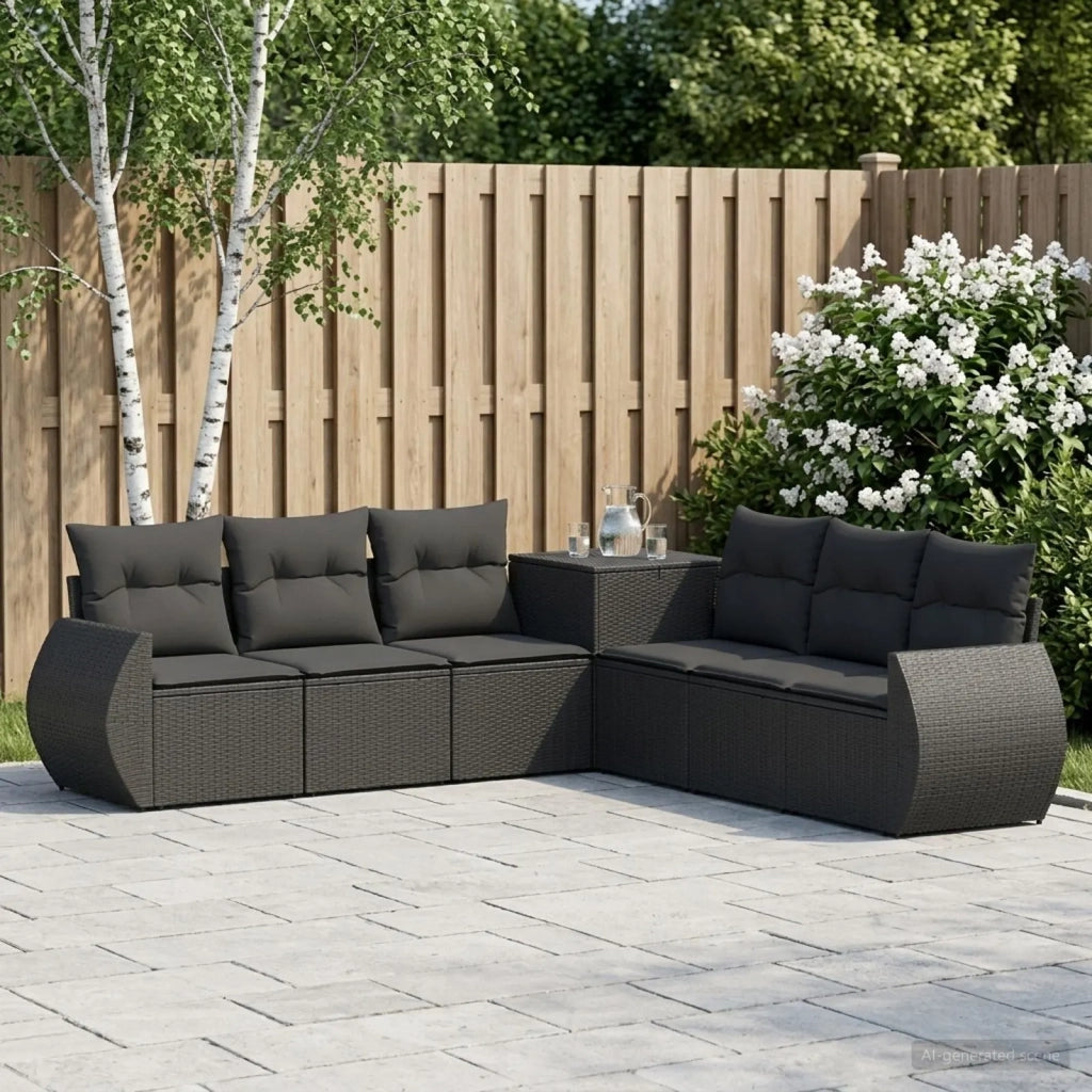 Set di divani 7 pz Nero Rattan sintetico e Acciaio 3448814