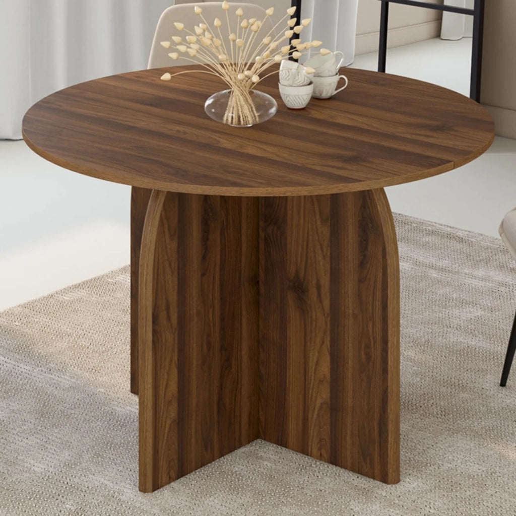 IDMarket - Tavolo da pranzo allungabile rotondo in stile Japandi EDITH, da 4 a 8 persone, con piede centrale dal design arrotondato in noce