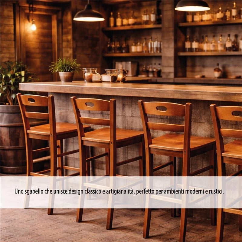 SET 4PZ SGABELLI SNACK CON SEDUTA COMPATTA IN MATERIALE MASSELLO COLORE NOCE  39X38X90CM STILE CLASSICO