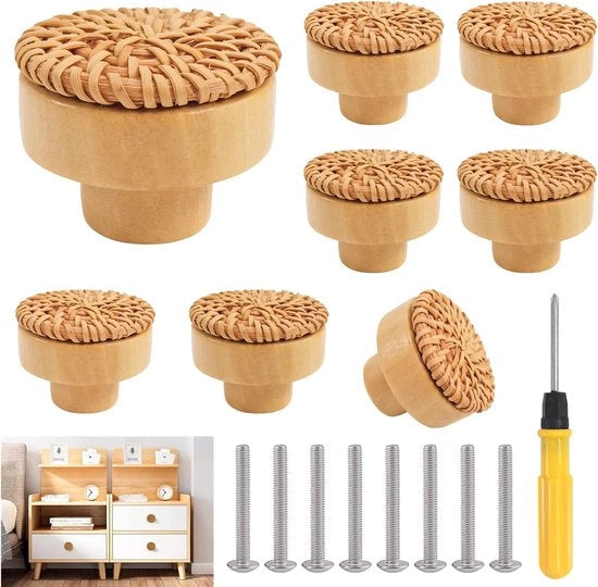 Pomelli di finitura per mobili - Decorazione boho - 8 pezzi - Legno