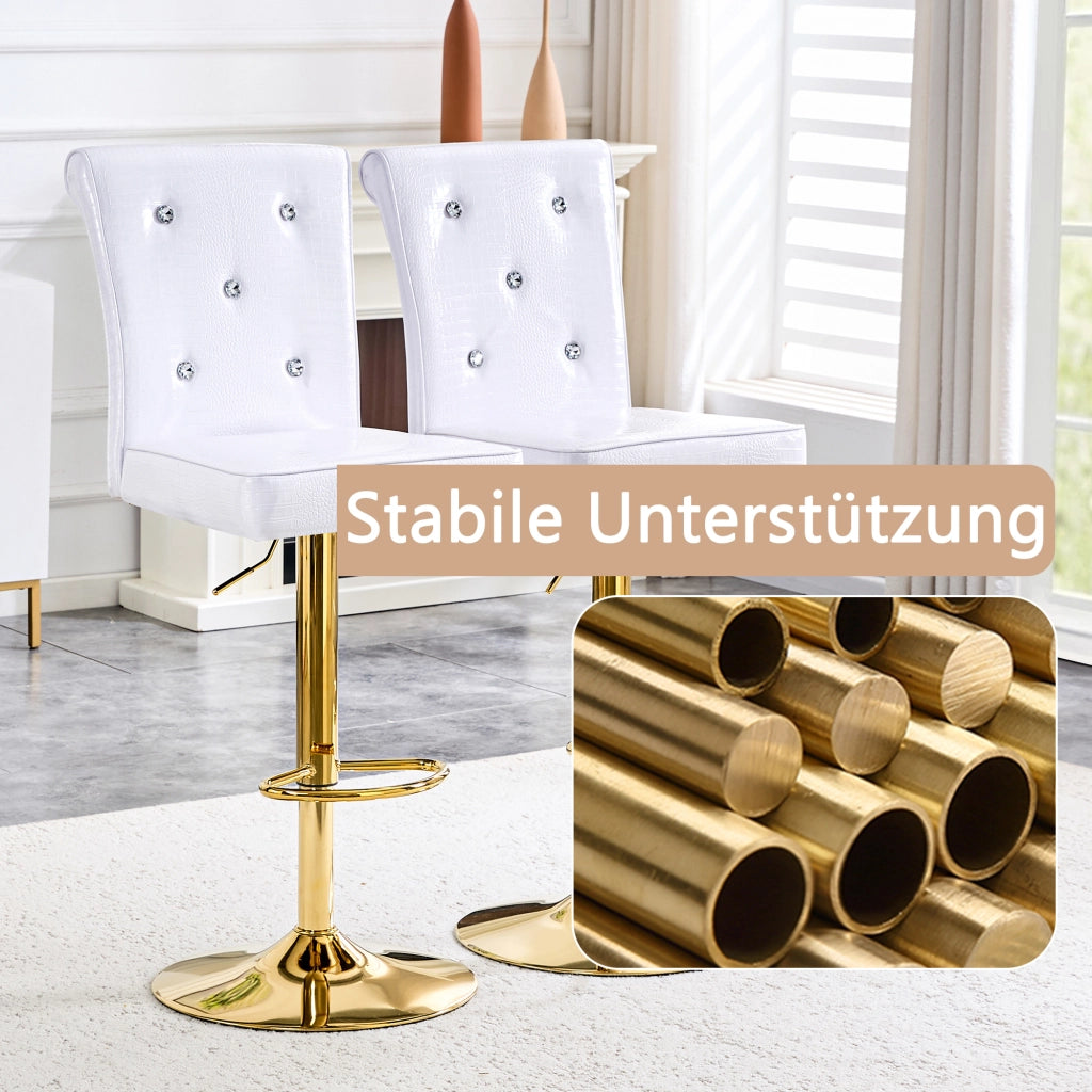 Sedia da Pranzo con Dettagli in Cristallo, Rivestimento in PVC, Imbottitura in Schiuma, Bianco