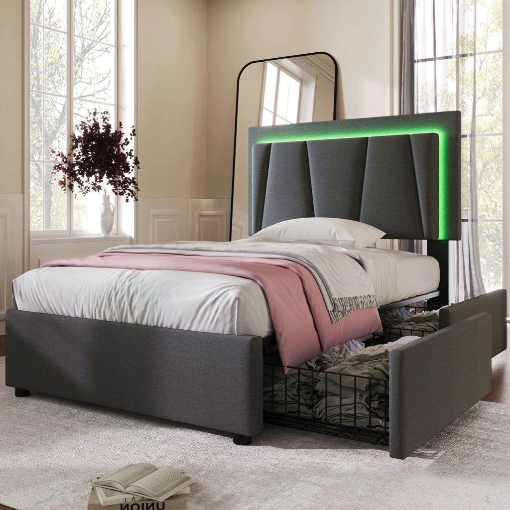 letto imbottito legno grigio 90 x 200 cm
