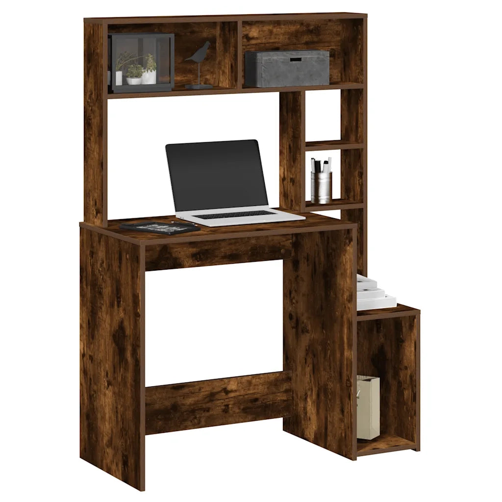Scrivania | Tavolo da Ufficio Mensole Rovere Fumo 100x45x140 cm Legno Multistrato