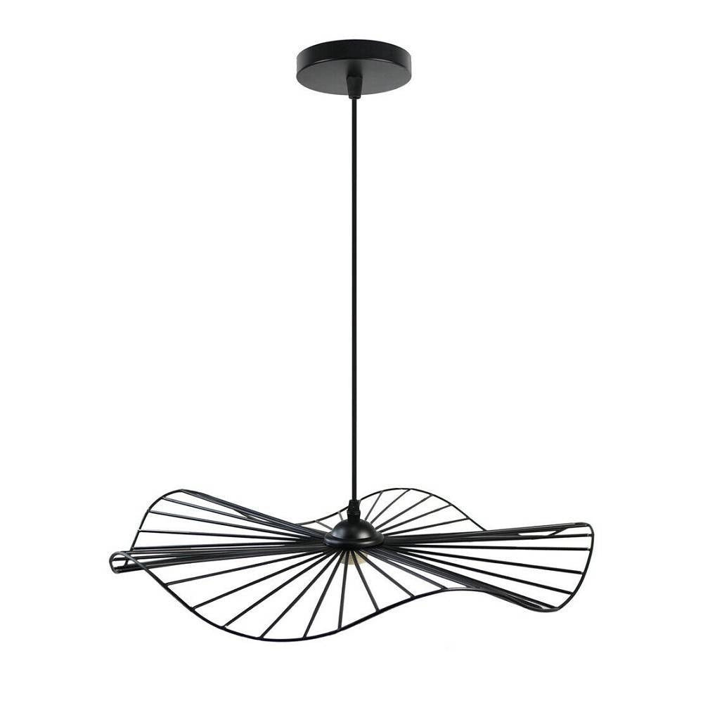 Trade Shop - Lampadario Da Soffitto Pendente A Sospensione Rotonda Plafoniera Lampada E27 B31 - Nero