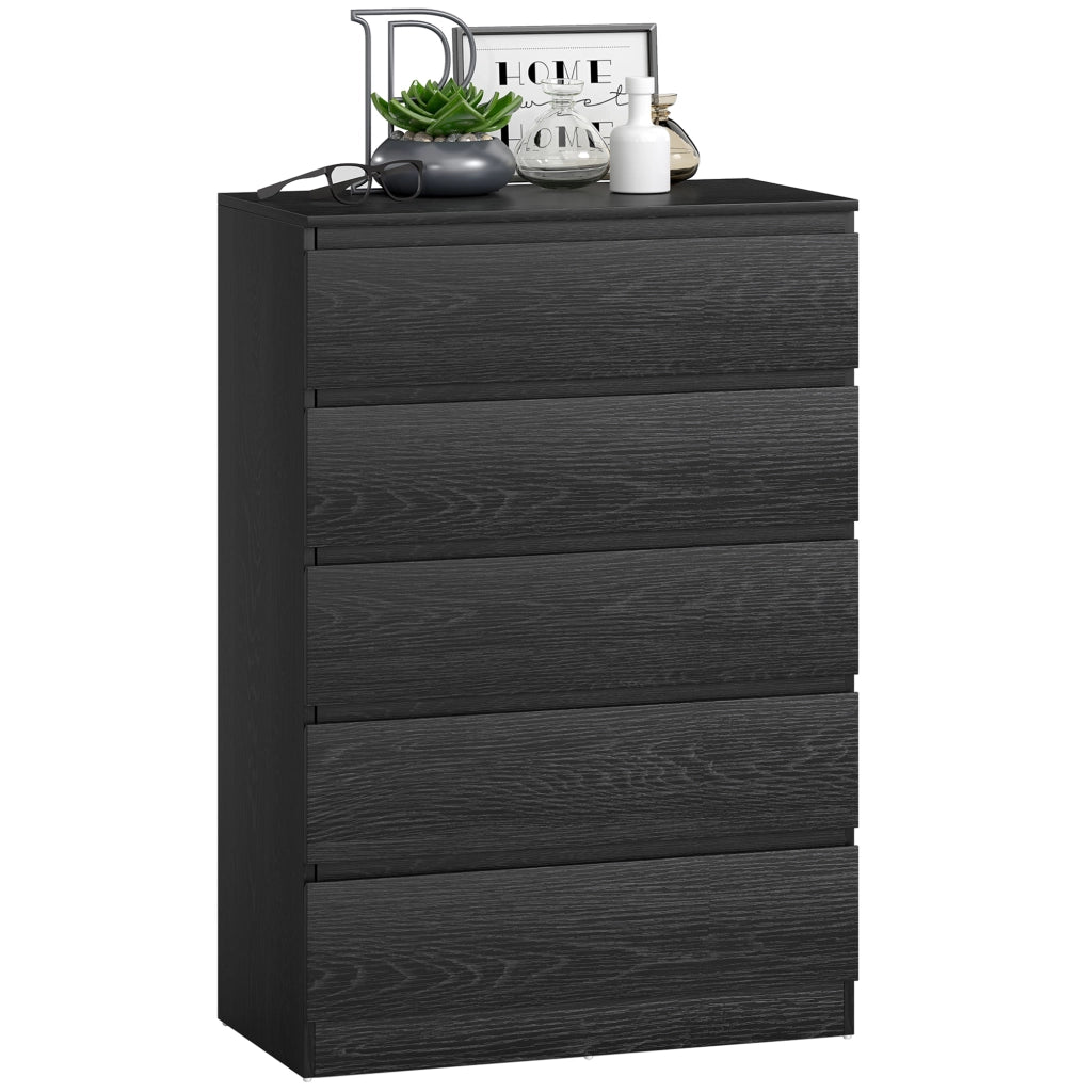 Cassettiera 5 Cassetti Moderna per Camera Soggiorno Ufficio ¨C Minimal ¨C Nero 77x40x111,5 cm