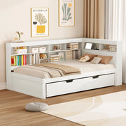 Letto singolo 90x200 cm con letto estraibile; USB e vani portaoggetti in legno