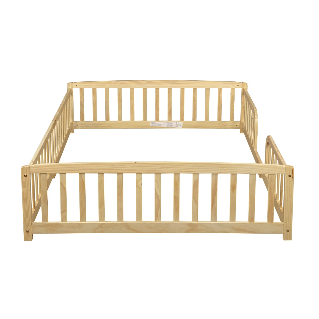 Lettino per bambini 140 x 200 cm, con spondine di sicurezza, senza piastra di base, colore del legno grezzo