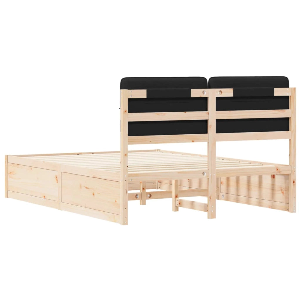 Letto con Testiera Rivestita-Struttura Letto con Testiera Nero 135 x 190 cm Pino massello 409758