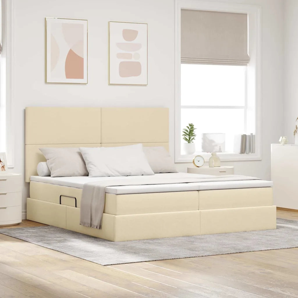 Letto con Contenitore Crema 200 x 200 cm Pelle Sintetica 3372195