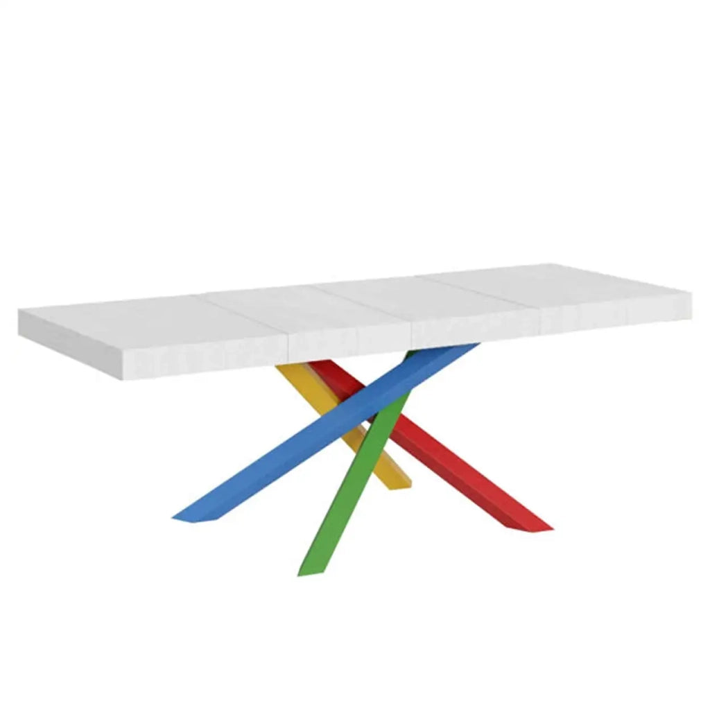 Tavolo allungabile 120/224x90 cm Volantis colore bianco frassino gambe multicolore 4/C