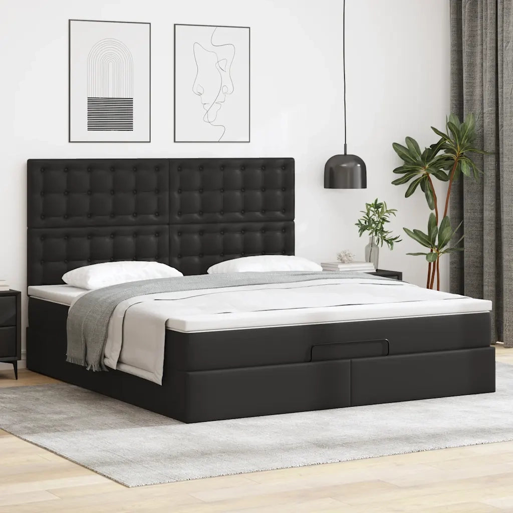 Struttura Letto Pouf con Materasso Nero 180x200 cm Similpelle 3313016