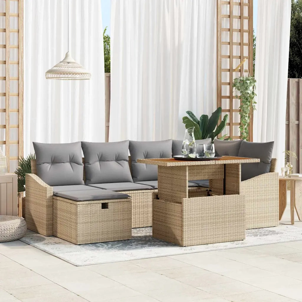 Set Divano da Giardino con cuscino 7 pcs Beige polyrattan